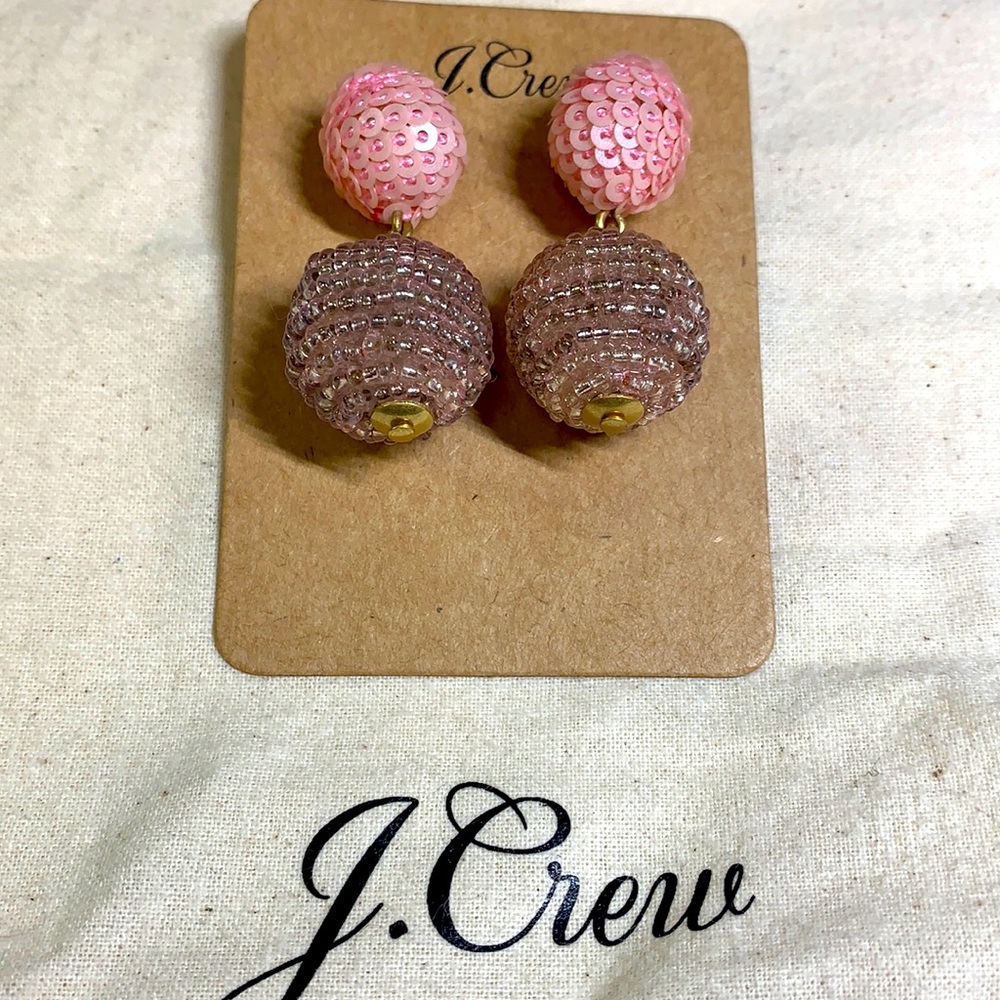J Crew Pink Sequin & Seed Bead Ball Earrings